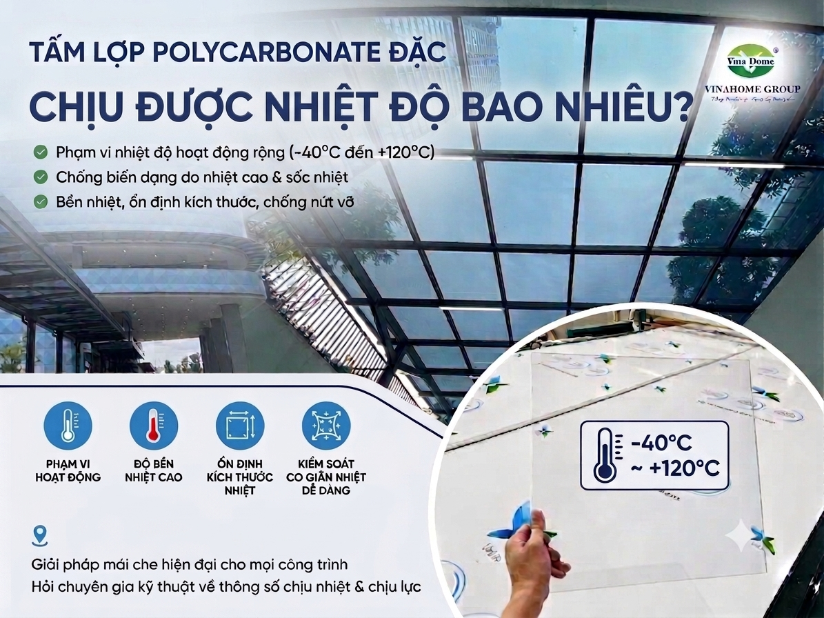 Tấm lợp Polycarbonate đặc chịu được nhiệt độ bao nhiêu?
