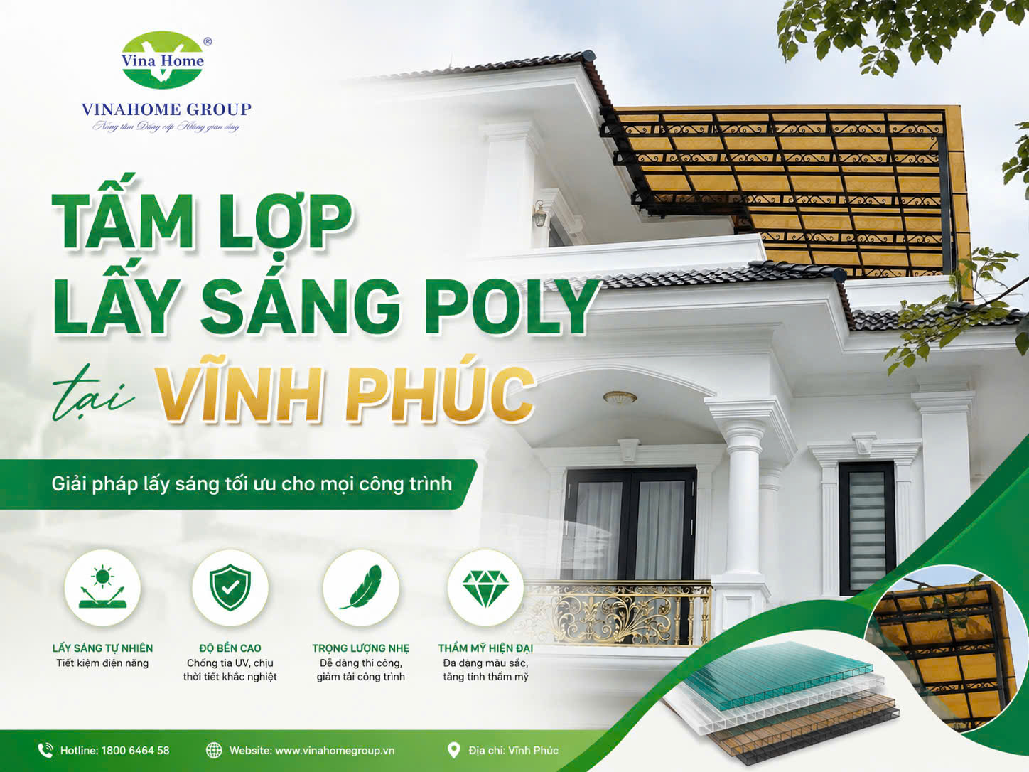 Tấm lợp lấy sáng poly đặc tại Vĩnh Phúc có gì nổi bật?