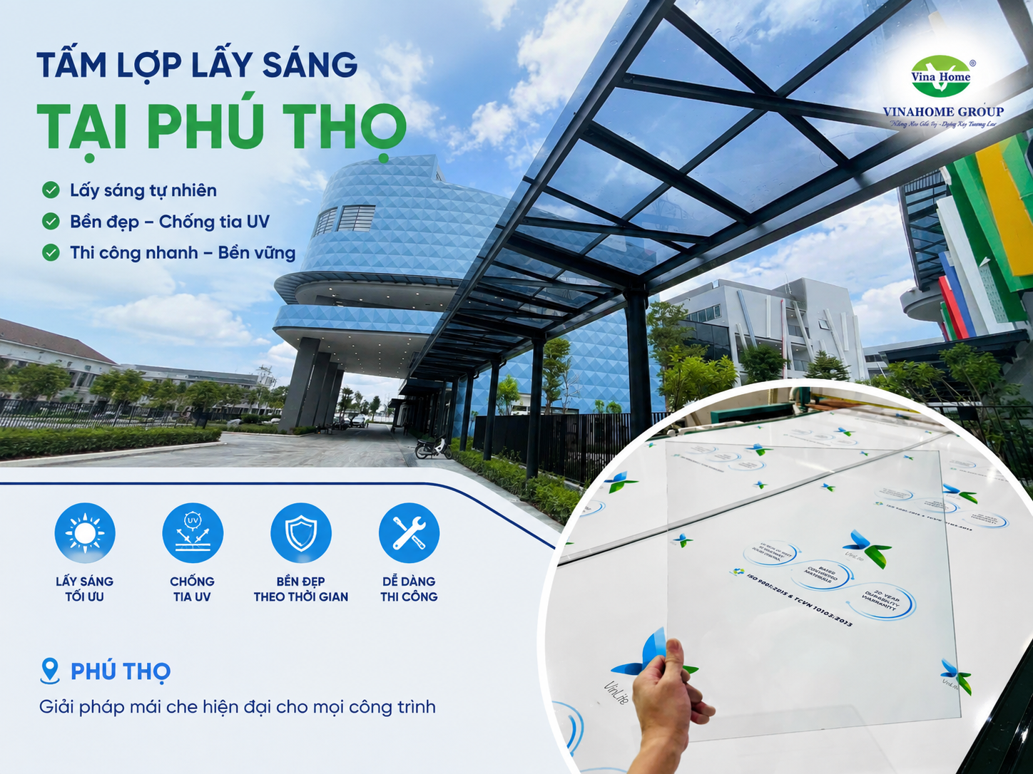 Tấm lợp lấy sáng đặc tại Phú Thọ – Giải pháp mái che hiện đại, bền đẹp