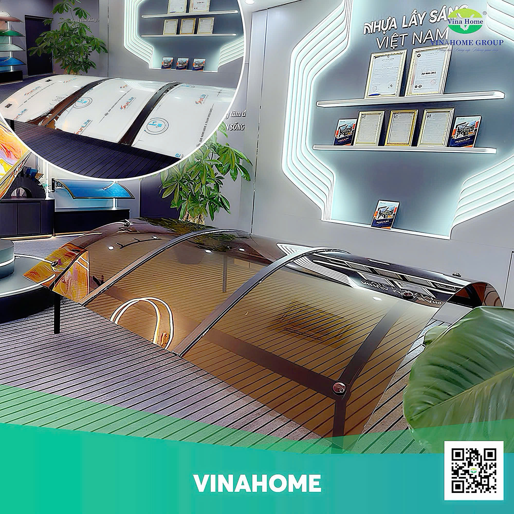 Tấm lợp lấy sáng VinaHome tiêu chuẩn đặc ruột 4,4mm (ly)