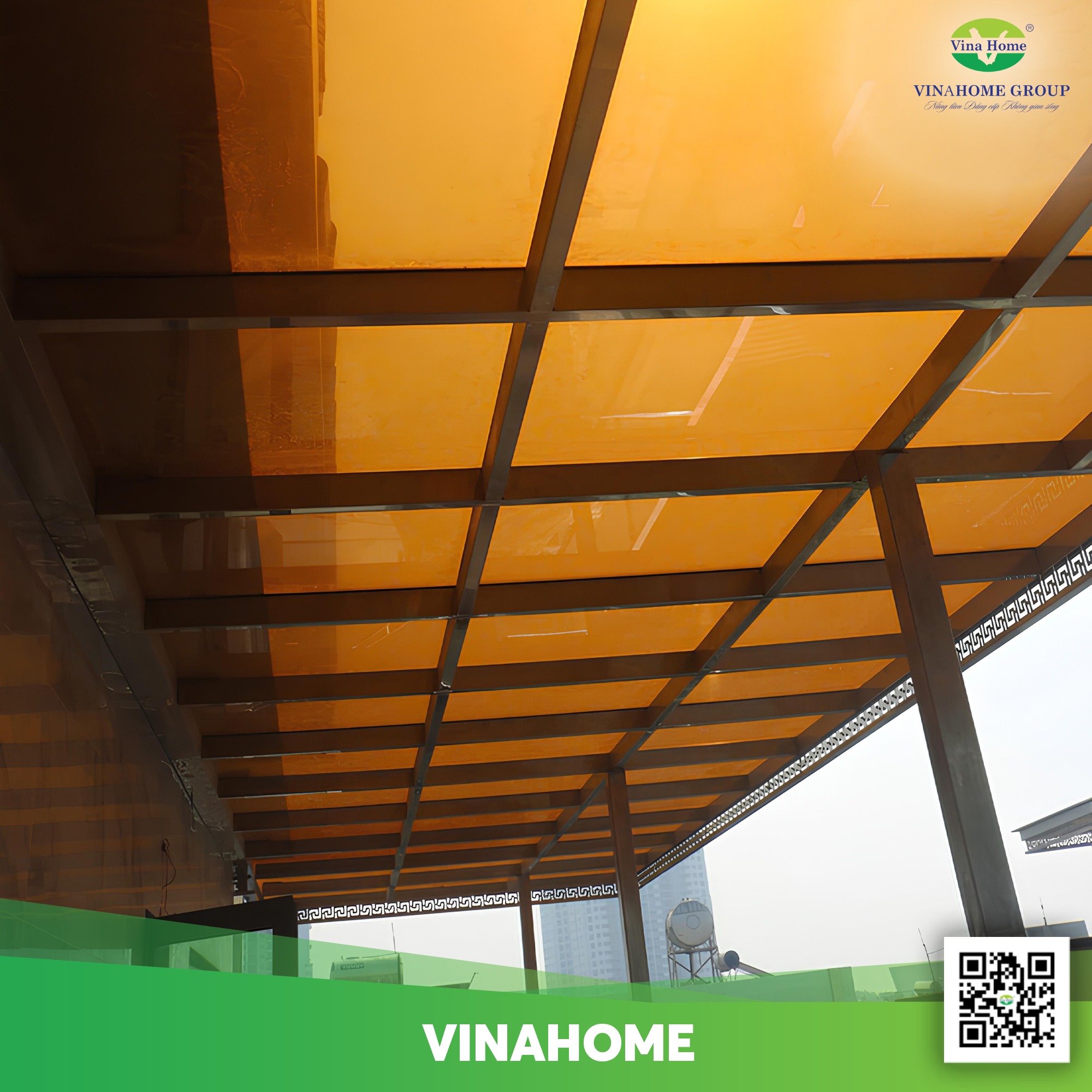 Mái hiên Poly nâu đồng
