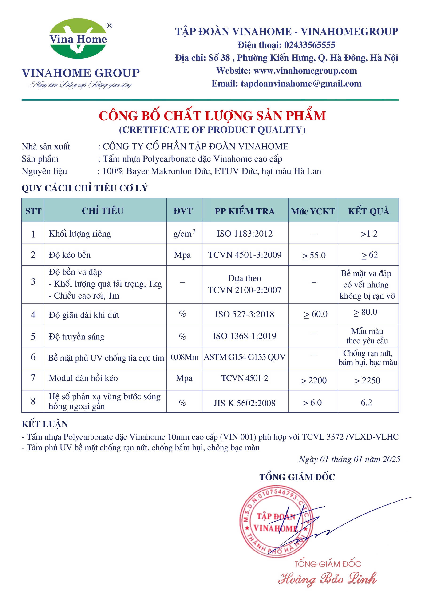 Chứng nhận chất lượng tấm lợp lấy sáng polycarbonate đặc cao cấp