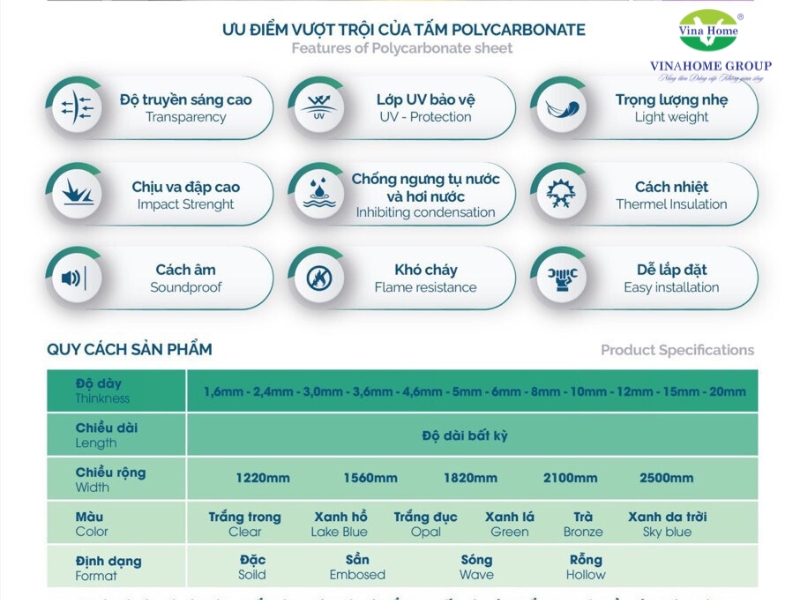 Ưu điểm tấm Polycarbonate